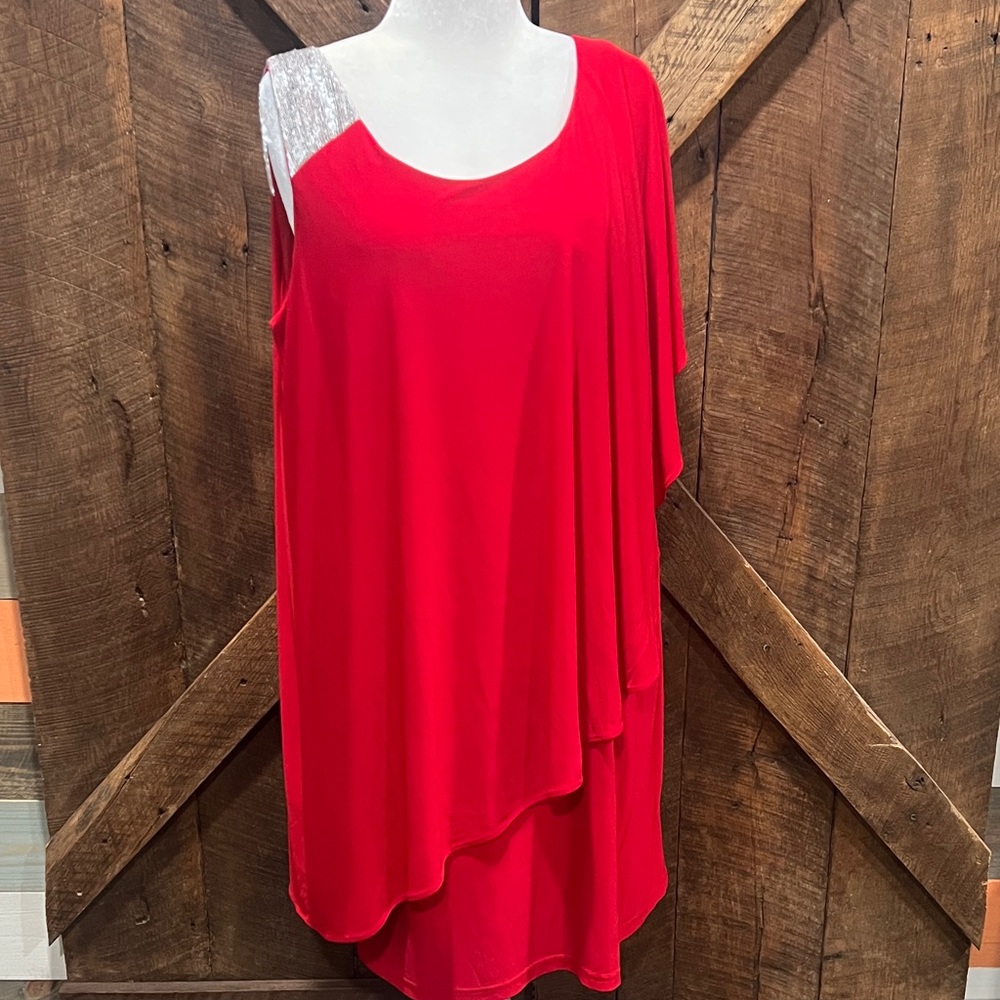 Sophia Christina Red One Shoulder Draped Dress 18W Plus Size NWT